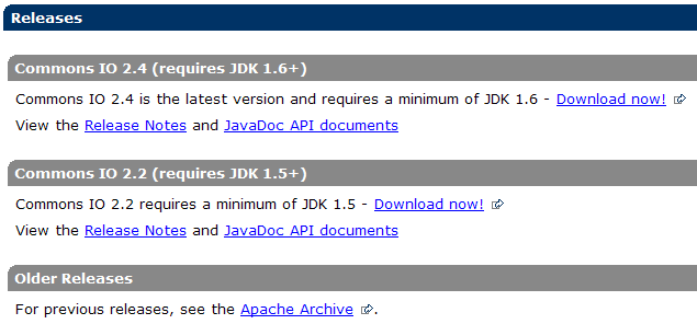 Versioning at Apache (Commons IO)