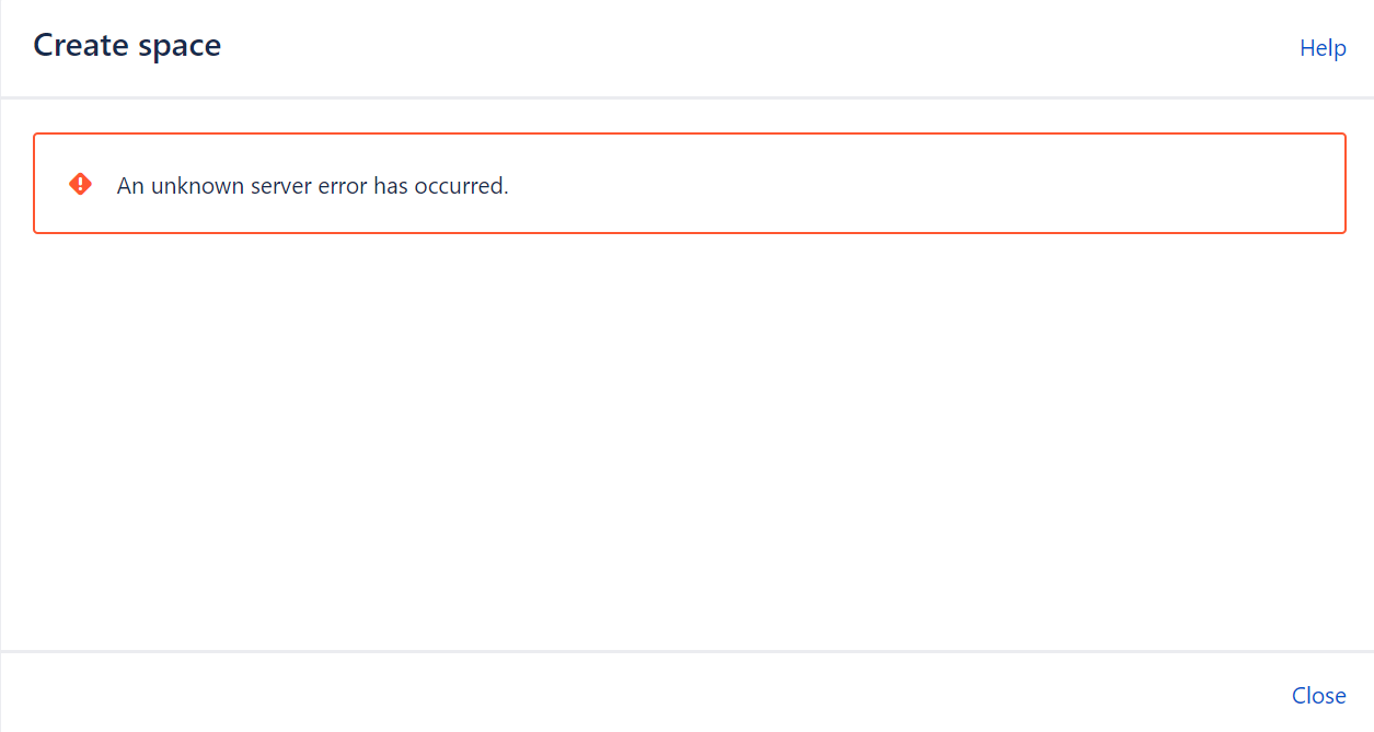 Error message after opening the Space Wizard Dialog