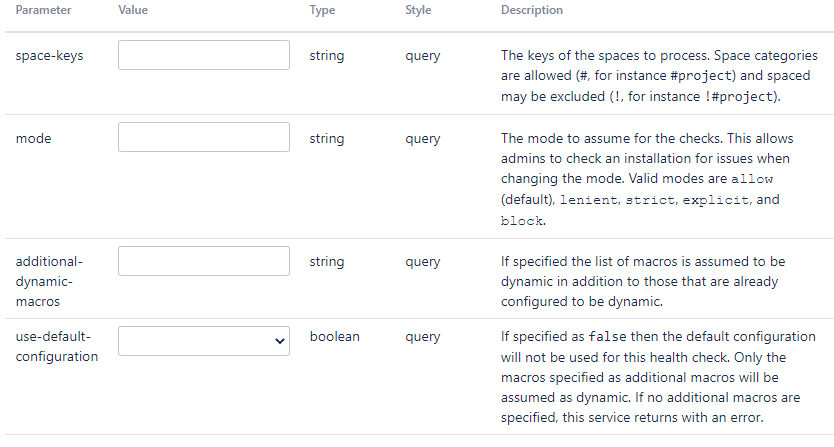 The interface of the health service shown in the REST API Browser