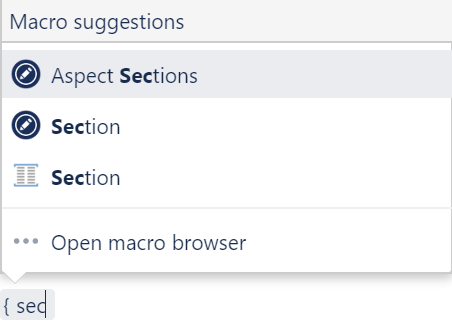 Screenshot showing the Macro Suggestions with projectdoc Macros