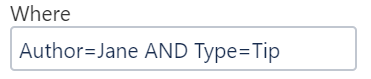 Where clause to filter on documents.