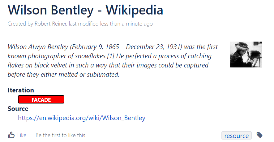 The page with metadata created on Confluence.