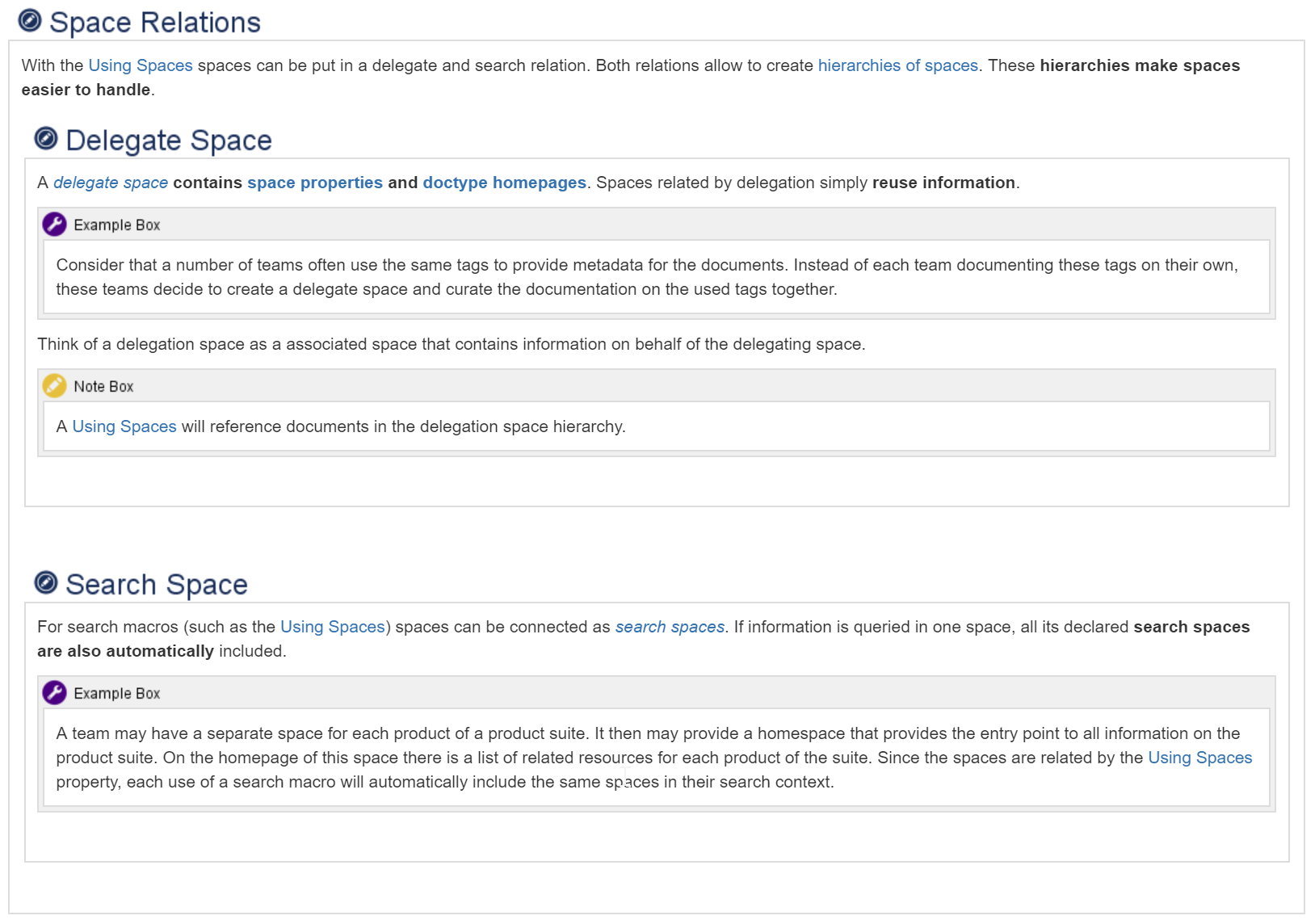 The screenshot from the Confluence editor shows a section with two subsections