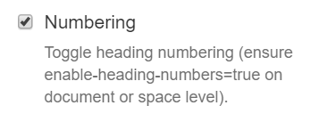 Shows a screenshot of the macro editor with the parameter of the Section Macro to control heading numbers