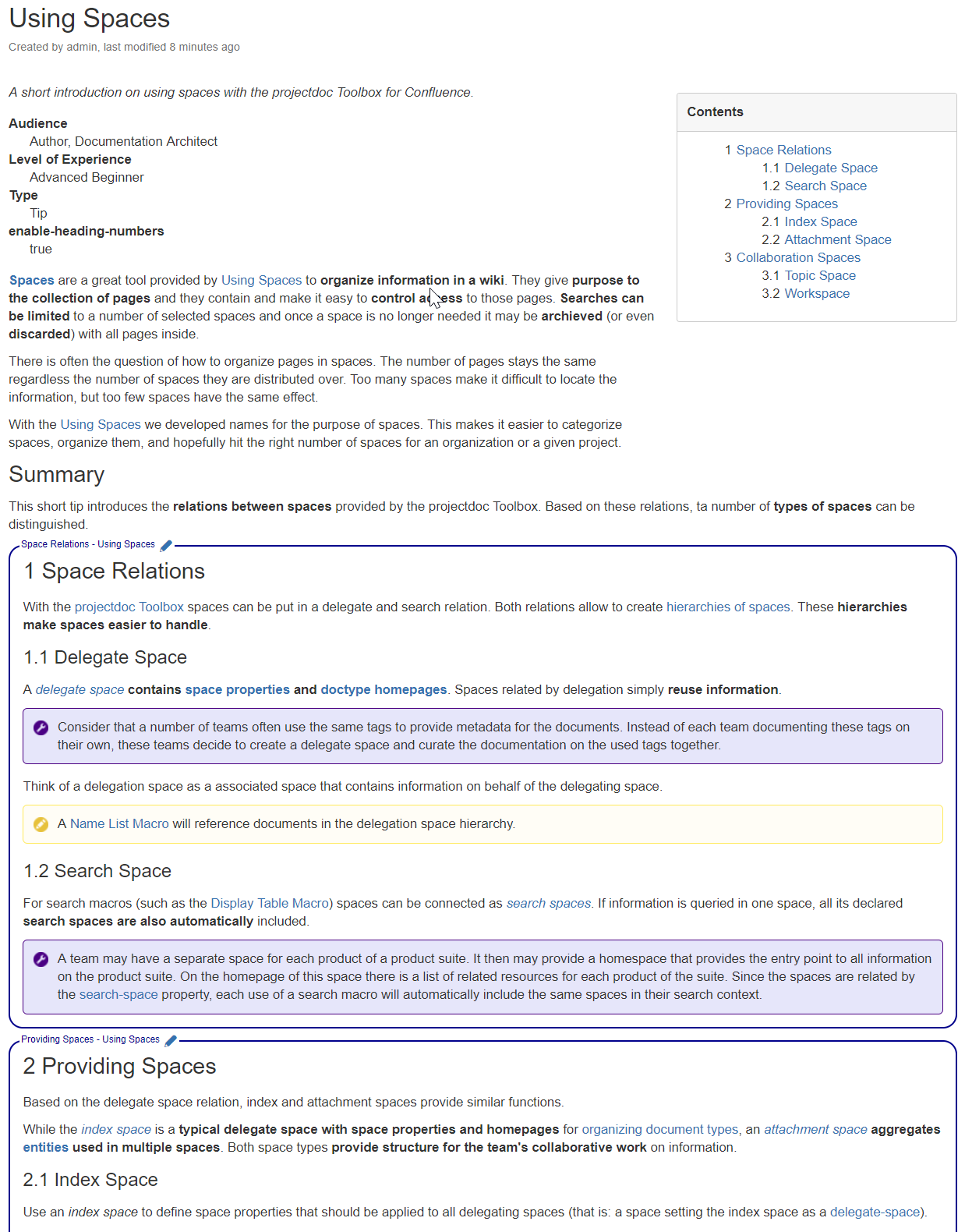 Screenshot of the document using transclusion to include sections