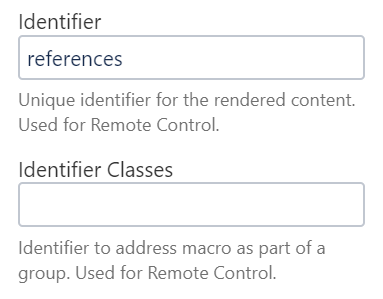 The Identifier Parameter of the Display Table Macro is set to 'references'.