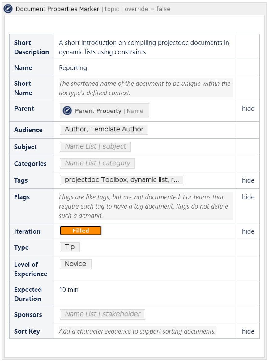 Document Properties Marker Macro with some properties.