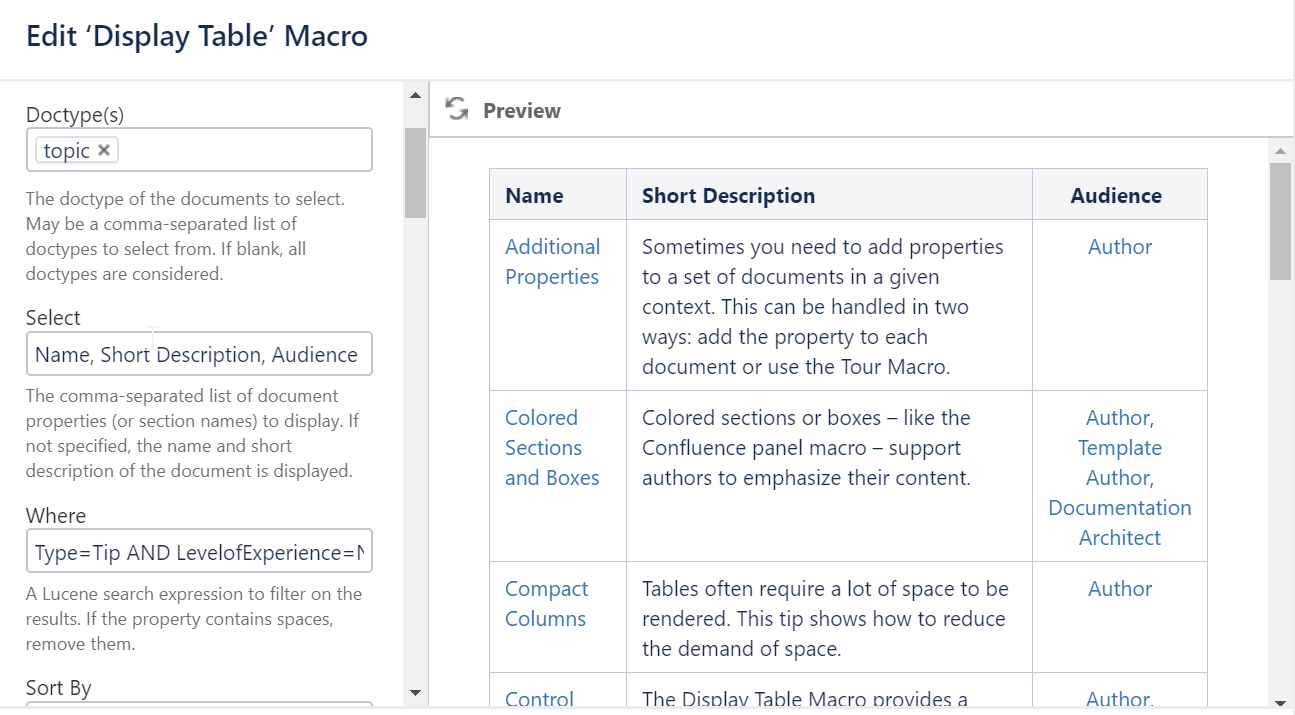 Display Table Macro in the Macro Editor