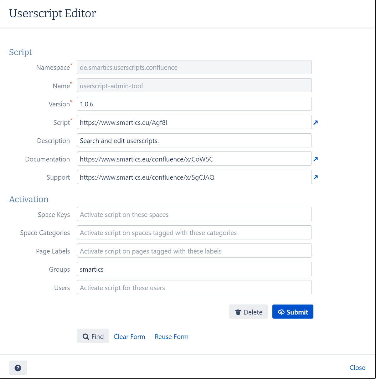 Screenshot showing the Userscript Editor Dialog with a loaded Userscript.